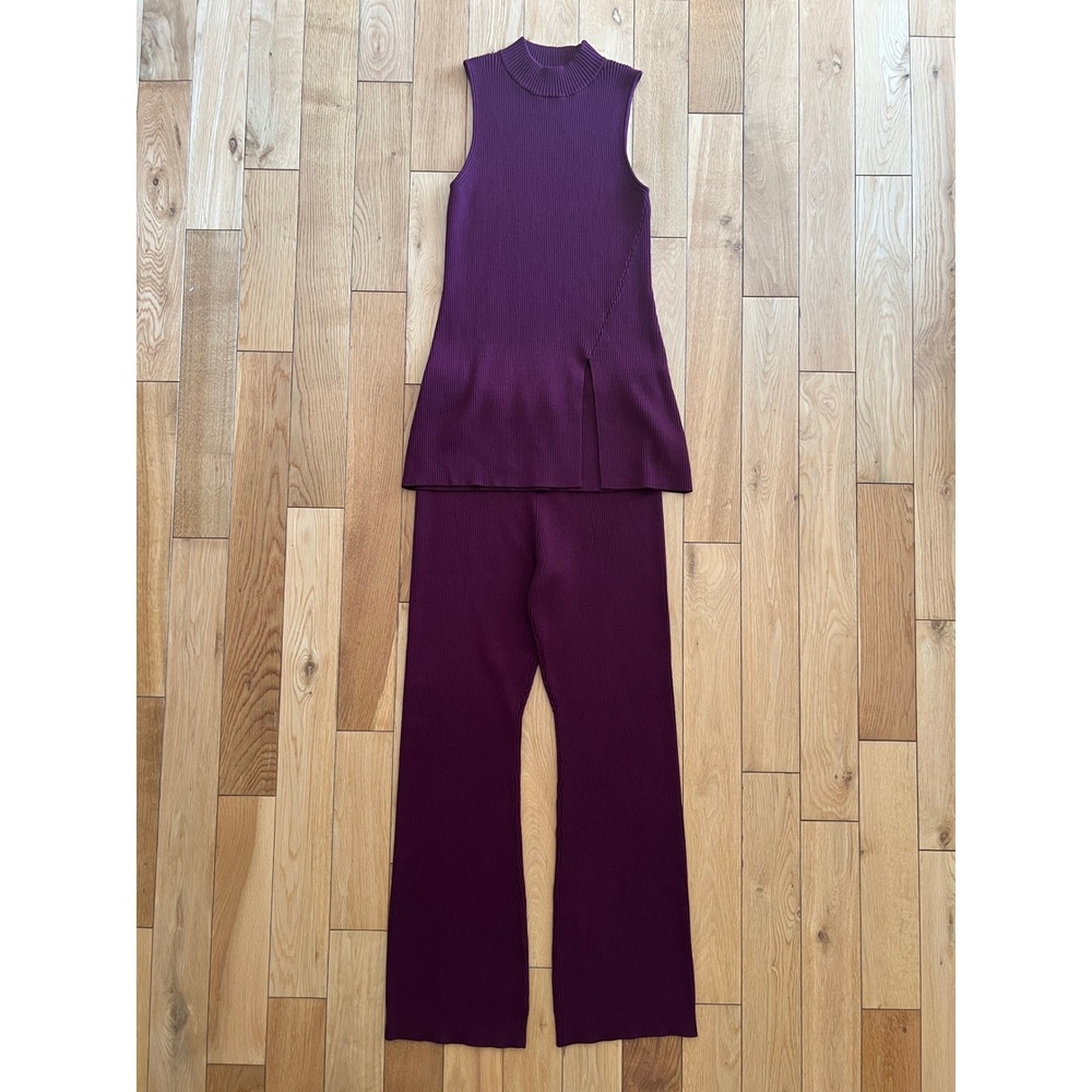House of Harlow 1960 Burgundy Ribbed Knit Mock Neck Tank Pants Set Womens Size M